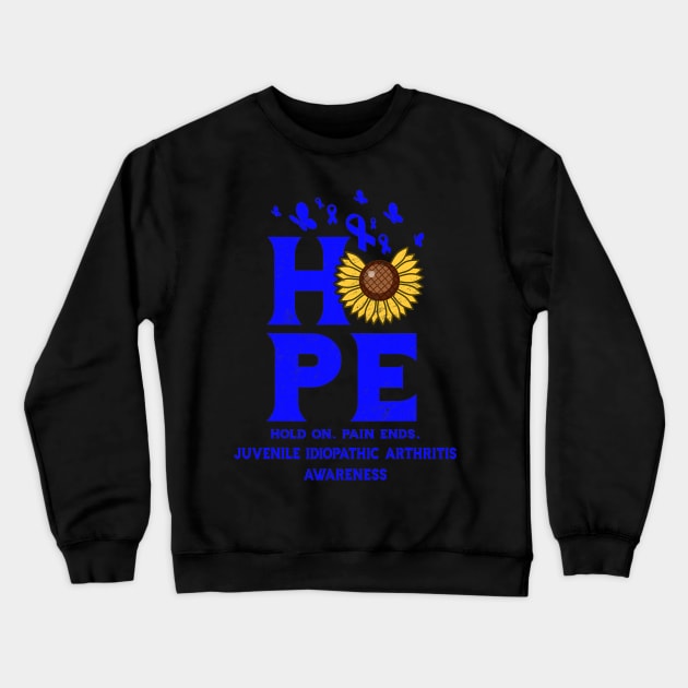 Juvenile Idiopathic Arthritis Awareness Jia Blue Ribbon Crewneck Sweatshirt by hony.white